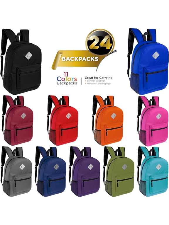 17" Wholesale Diamond Patch Backpack in 11 Assorted Colors - Bulk Case of 24 Bookbags