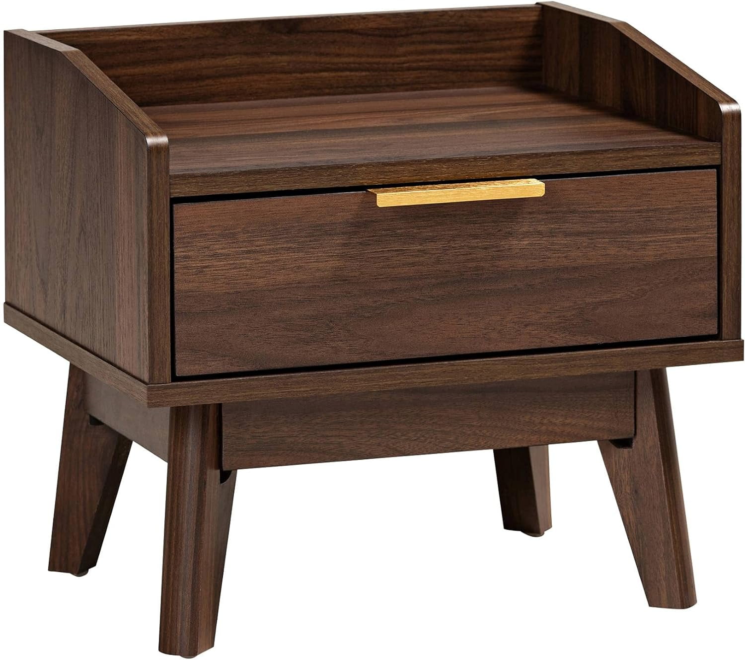 Mid-Century Lena Nightstand in Walnut Brown with Gold-Tone Handle