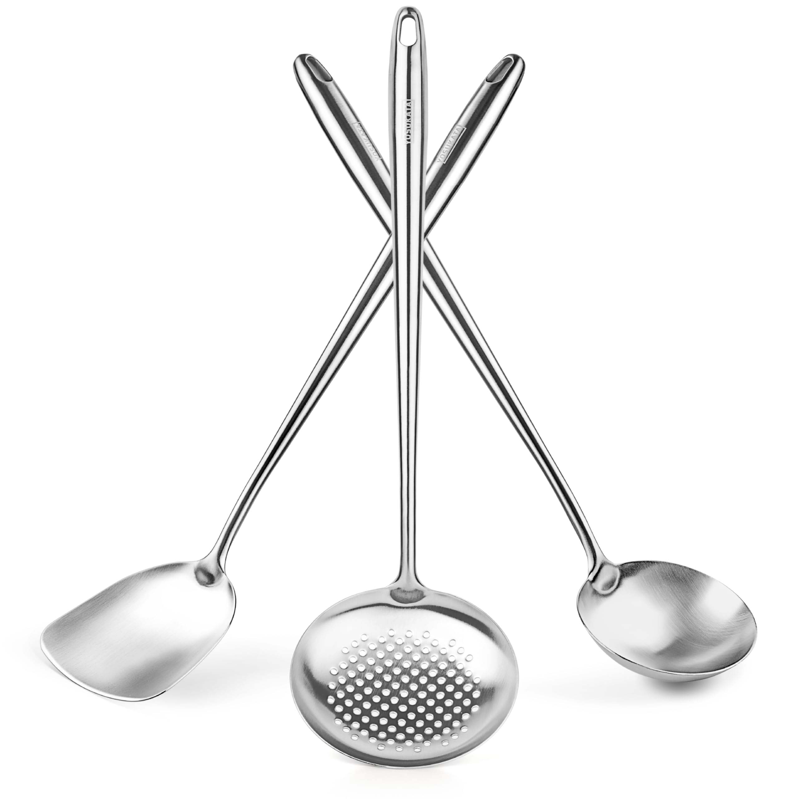 17" Wok Spatula And Ladle Skimmer Spoon - Stainless Steel Cooking Utensils Set 3 304 Stainless Steel Kitchen Utensils Set Dishwasher Safe Wok Accessories Wo - View #5