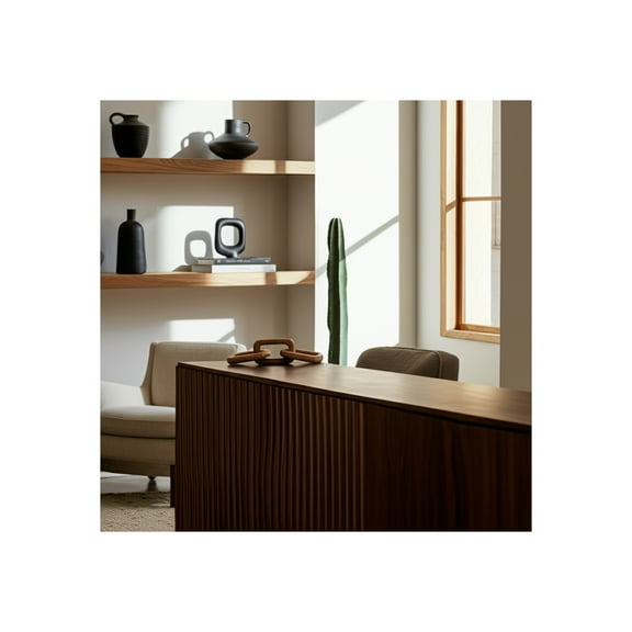 Decorative Object Acacia Wood Interlocking Chain Design 17" Brown Casual Finish for Home Office Bedroom Living Room Decor