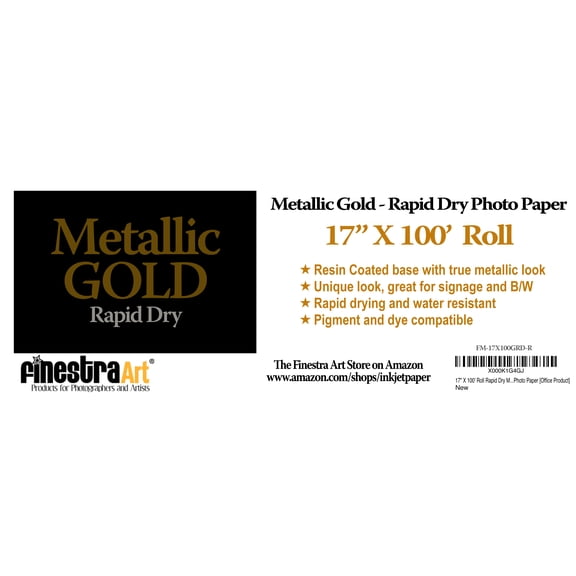 17" X 100' Rapid Dry Metallic Gold Inkjet Photo Paper - Roll