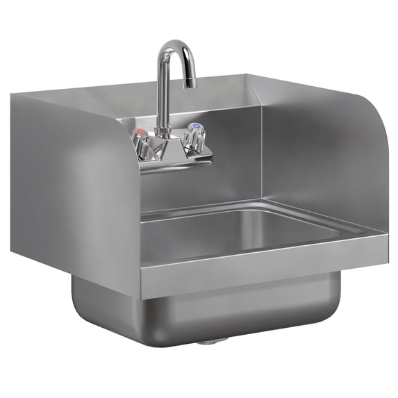 AmGood 17 in x 15 in Silver wall mounted hand sink with gooseneck faucet and side splash