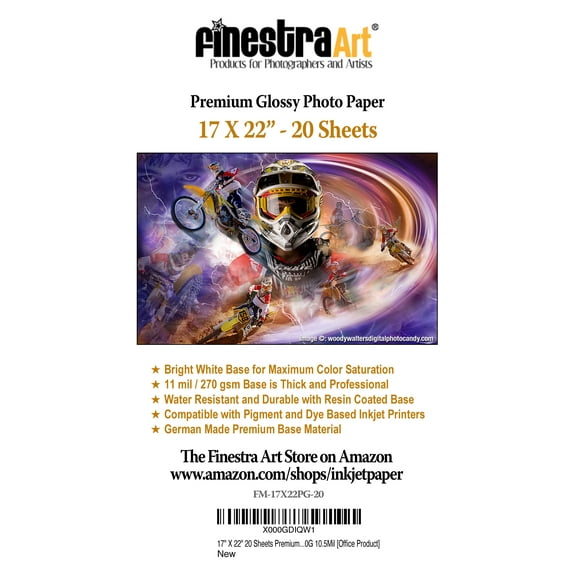 17" X 22" Premium Glossy Inkjet Photo Paper - 20 Sheets
