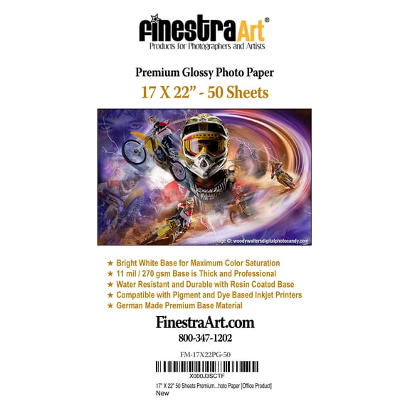 17" X 22" Premium Glossy Inkjet Photo Paper - 50 Sheets