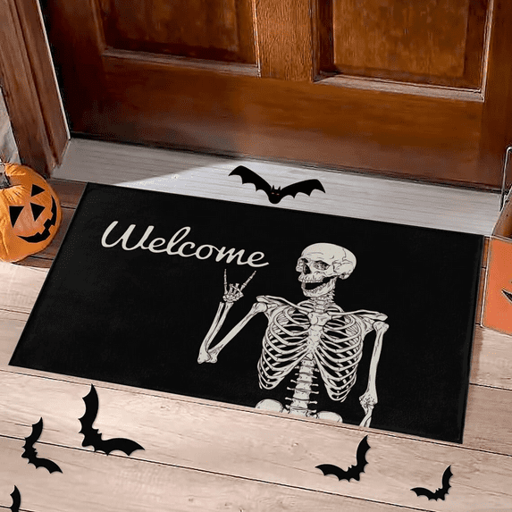 17 X 28 Inch Welcome Door Mat Non-Slip Funny Skull Doormat Indoor Outdoor Entrance Rug Halloween Party Supplies Home Decoration