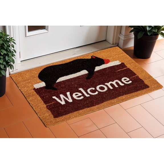 17" X 29" Natural Black And Brown Bear Welcome Outdoor Coir Door Mat