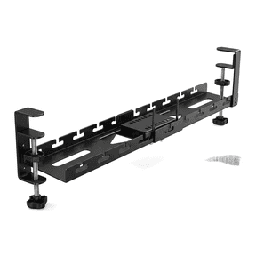 17"X28.7" Extendable Under Desk Cable Management Tray with Cable Slots,Black Metal Under Desk Storage for Office and Gaming Accessories