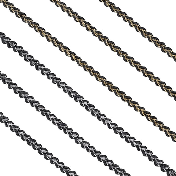 17 Yards 2 Colors Lace Trim Ribbons 1/8 Inch Wide Tiny Gimp Braid Black Edging Trim Fabric Gold Silver Lace Woven Ribbon Fabric DIY