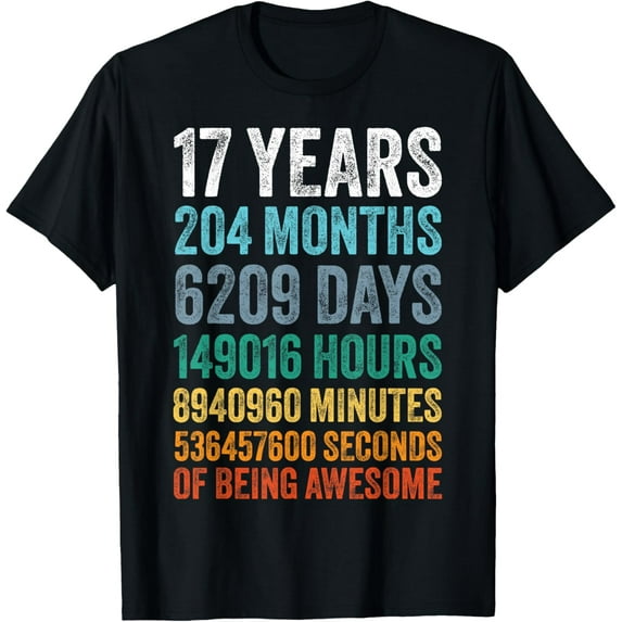 17 Year Old BDay Decorations Son Boy 17yr 17th Birthday T-ShirtMen and women, Black T-shirt, size: Extra large