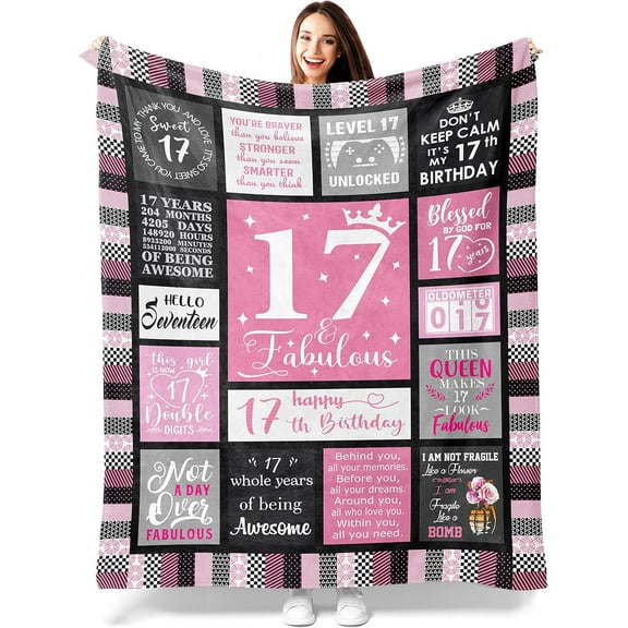 17 Year Old Girl Gift Ideas - Cozy Blanket 50"x60", for 17 Year Old Girl, 17th Birthday Gifts for Girls, Unique Birthday Present for Teen Girls, Happy 17th Decoration Ideas