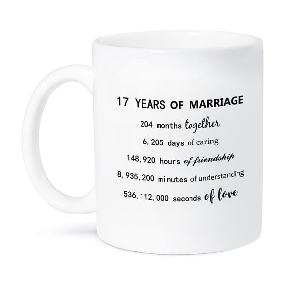3drose, 17 Years of Marriage 17th Wedding Anniversary in Months Days Hours, 11oz Mug