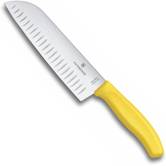 17 cm Fluted Blade Santoku Knife Blister Pack, Yellow