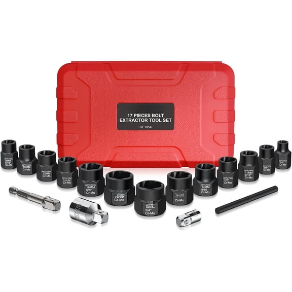 17 count Bolt Extractor Tool Set, 42CR-MO Bolt & Nut Remover Set with Storage Case, Nut Extractor Socket with Adapter for Repair, Machine Maintenance, Tools for Men's