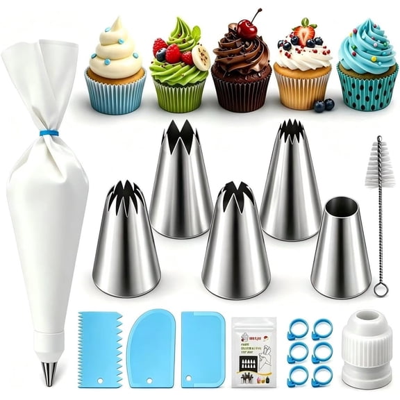 17 count Piping Bags and Tips Set, Professional Cake Decorating Supplies with Standard Couplers and Rings, Frosting Baking Tools for Cupcake and Cookie Icing Decoration