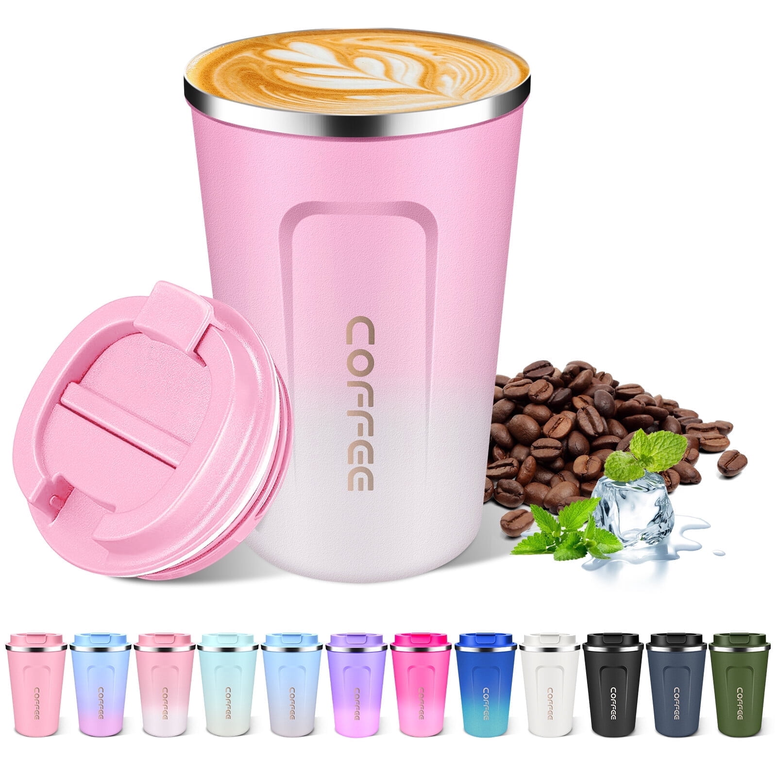 13 floz Travel Coffee Tumbler Insulated with Lid, Coffee Mugs Spill Proof Leak Proof, Reusable Stainless Steel Vacuum Thermal Thermos Cup, Colorful Coffee Cup for Men and Women Hot & Cold Drinks