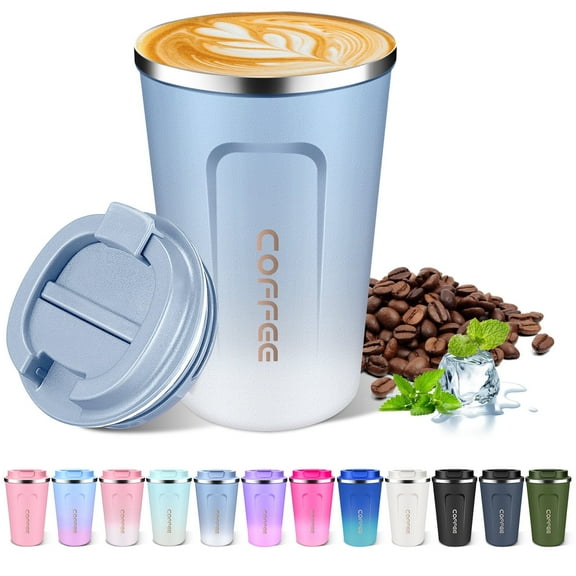 13 floz Travel Coffee Tumbler Insulated with Lid, Coffee Mugs Spill Proof Leak Proof, Reusable Stainless Steel Vacuum Thermal Thermos Cup, Colorful Coffee Cup for Men and Women Hot & Cold Drinks
