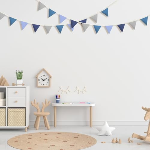 17 ft Pennant Banner Flags, 2 Pcs Nursery Garland Triangle Bunting Flag Double Side Baby Banner for Boho Decor Baby Shower Birthday Wedding Party Event, Each 8.5 ft(Blue)