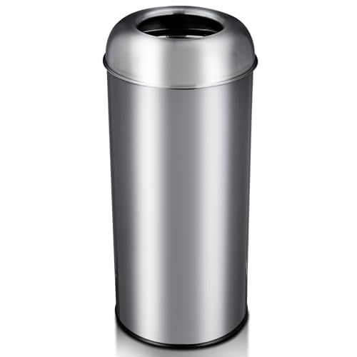 17 gal / 65 L Open Top Trash Can Commercial Grade Heavy Duty Tall Commercial Trash Can Brushed Stainless Steel for Outdoor | Kitchen Waste Bins for Home, Office, Restaurant, Restroom