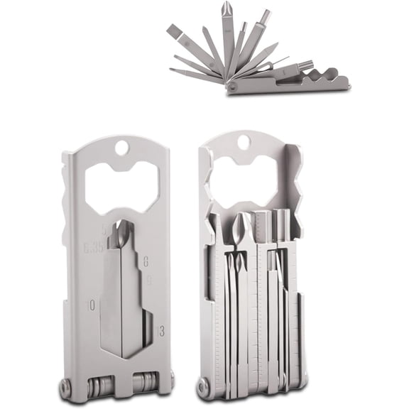 17-in-1 Mini Multitool Screwdriver Set, Precision Stainless Steel EDC Pocket Toolkit with Compact Precision Bit Set & Bottle Opener for Outdoor, Hiking, Camping and Survival