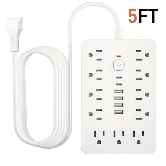 17-in-1 Surge Protector Power Strip, 11AC Outlets 4USB 2Type-C Ports, Compact Flat Plug Extension Cord with Overload Protection, Space-Saving for Home Office Kitchen, US Plug