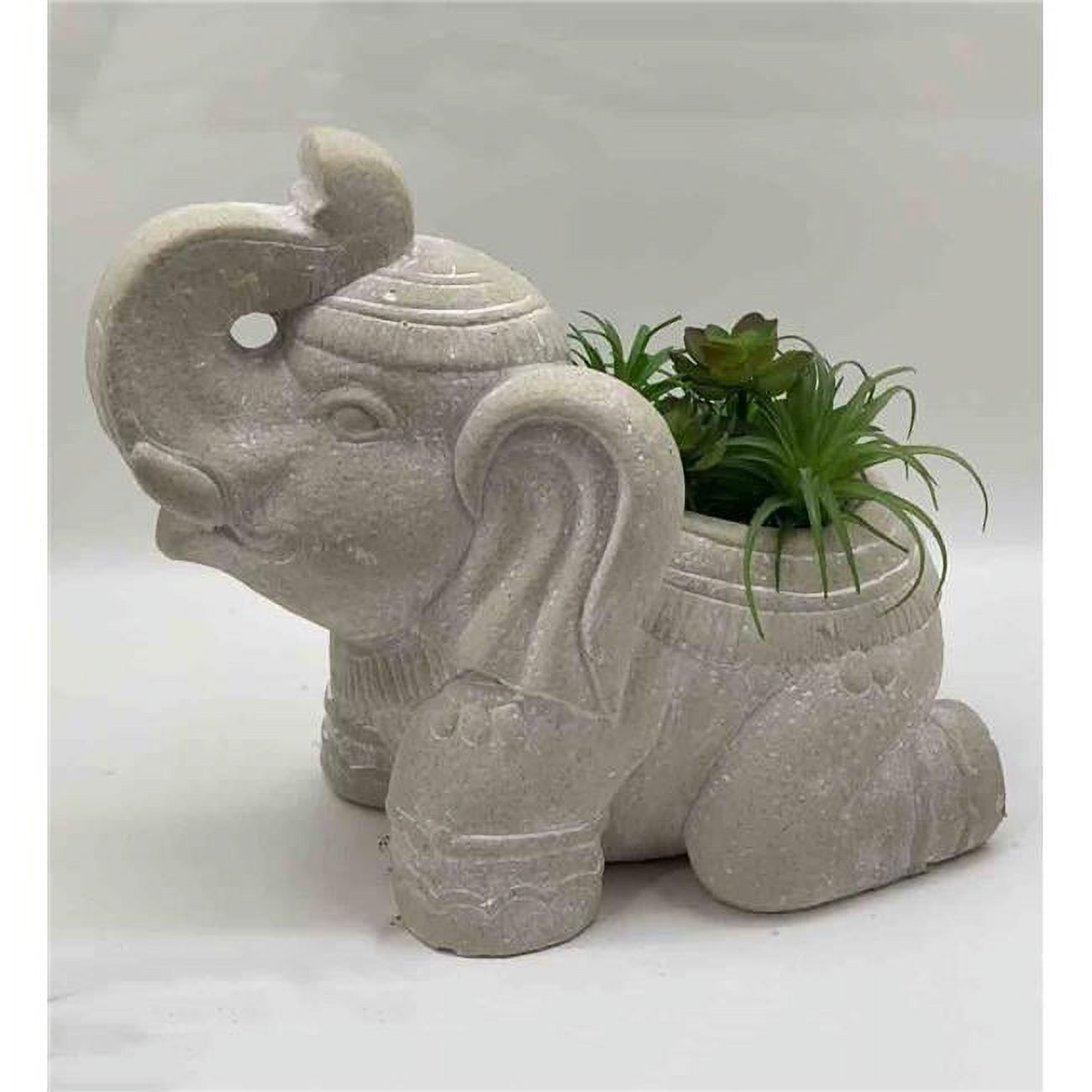 17 in. Cream Elephant with Succulents Indoor & Outdoor Statue