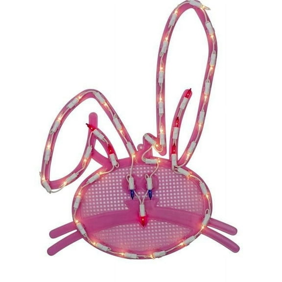 17 in. Lighted Pink Bunny Head Easter Window Silhouette Decoration