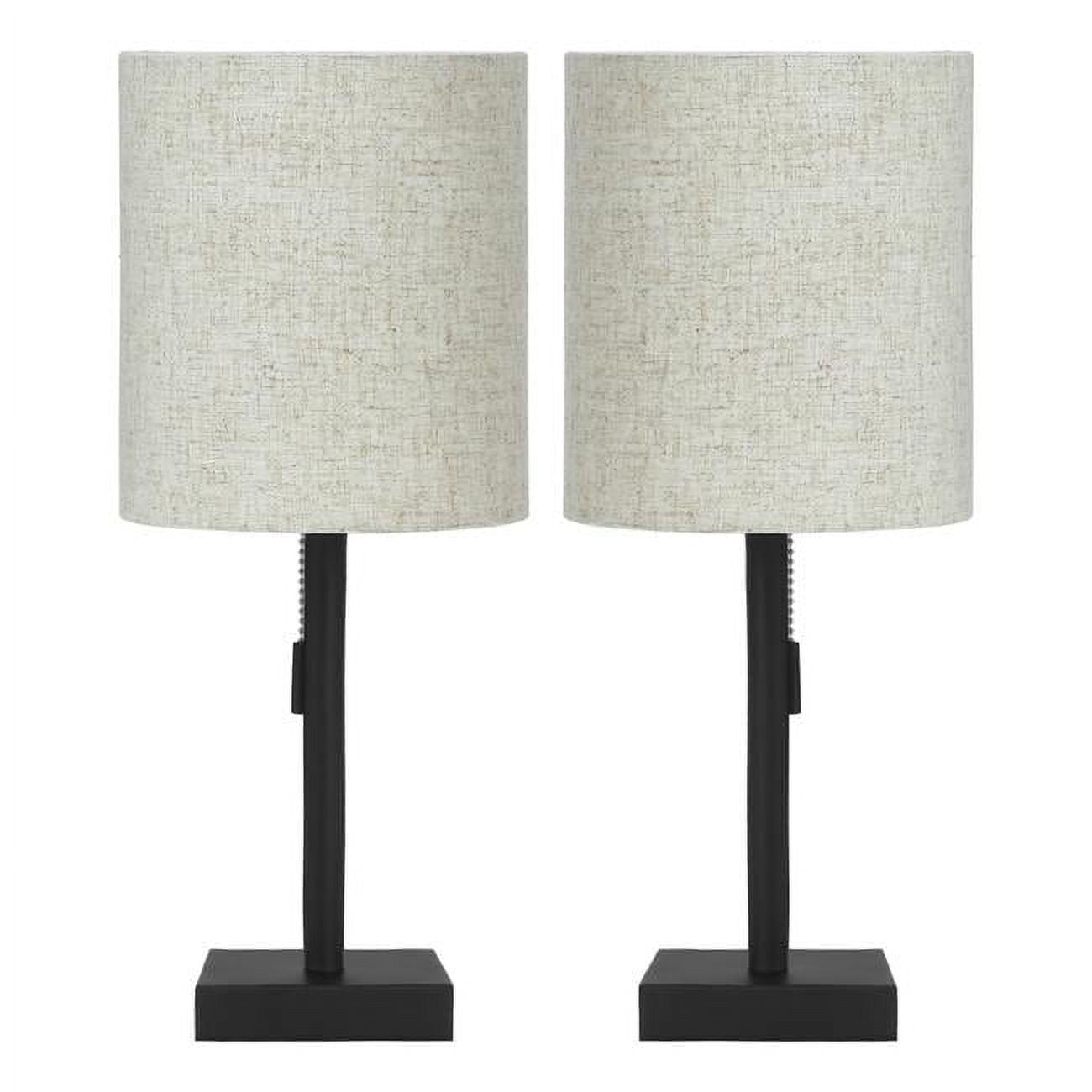 Set of 2 Black Metal Table Lamps with Beige Drum Shades and USB Ports