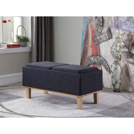 17" in NAVY BLUE SEAT FLIP STORAGE BENCH w/ UNFINISH LEGS