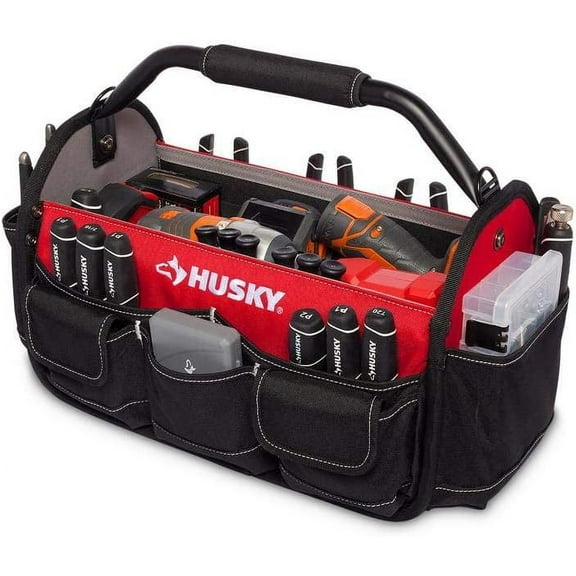 17 in Open Tool Tote, Heavy Duty Contractor Tool Bag, Waterproof Canvas Tool Organizer with Reinforced Bottom
