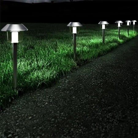 17 in. Solar Pathway Stainless Steel Outdoor Stake Lighting for Garden, Silver
