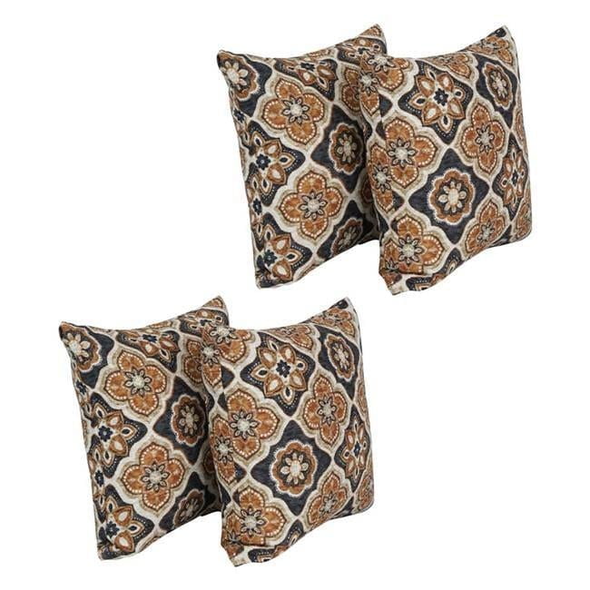 17" Square Caramel and Black Polyester Outdoor Throw Pillows - Set of 4