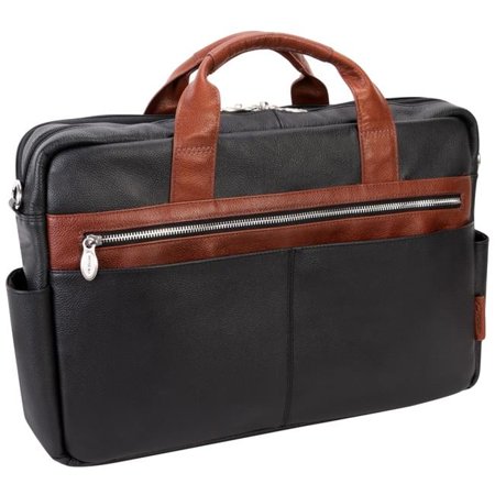 17 in. U Series Southport Leather Two-Tone Dual-Compartment Laptop & Tablet Briefcase, Black