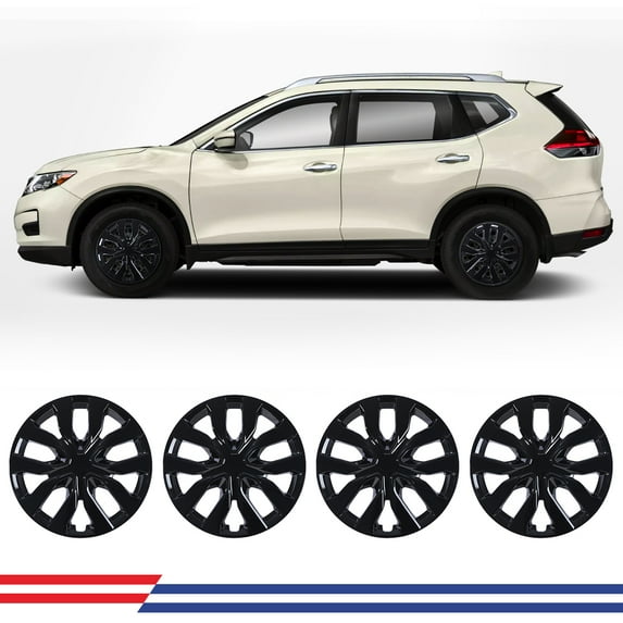 17 inch 2014-2020 Nissan Rogue Hubcaps,Wheel Rims Covers Compatible With Steel Wheels,Snap-On Installation,ABS+PC,4Pcs,Black Lacquer