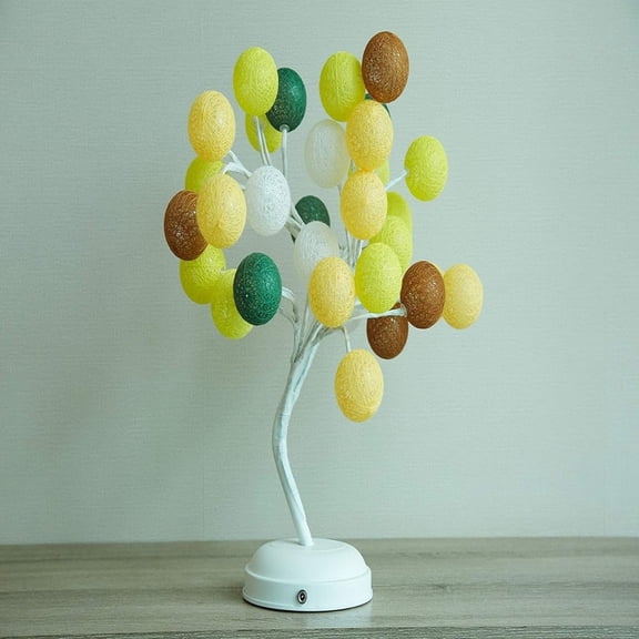 17 inch 32 LEDs Cotton Ball Tree Light Battery Operated Bonsai Table Lamp for Home Party Wedding,Warm White (style-2)