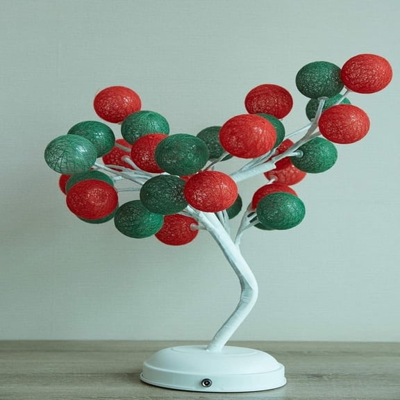 17 inch 32 LEDs Cotton Ball Tree Light Battery Operated Bonsai Table Lamp for Home Party Wedding,Warm White (style-4)