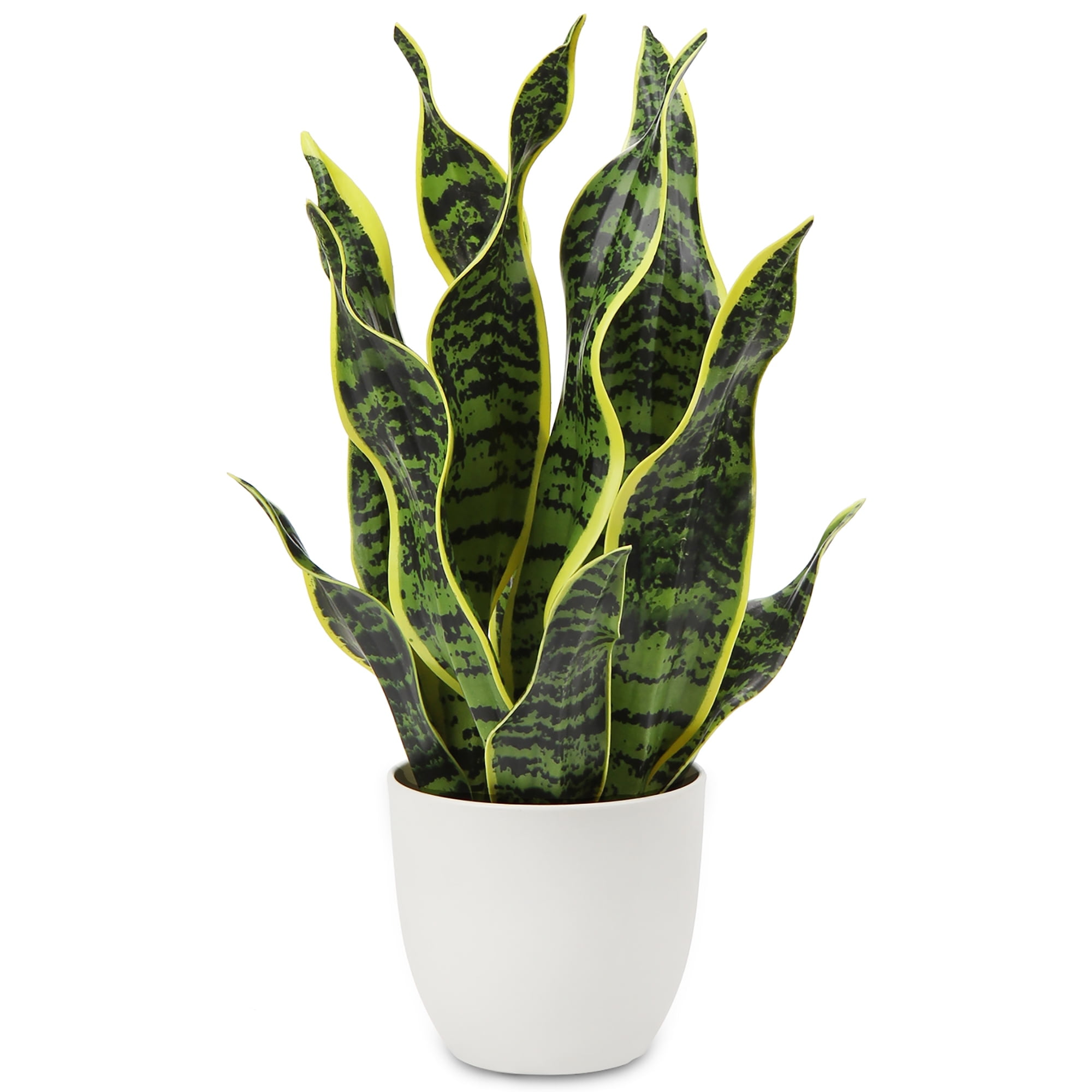 17 inch Artificial Snake Plant Potted Sansevieria Trifasciata Plants Outdoor Fake Plants in White Pots