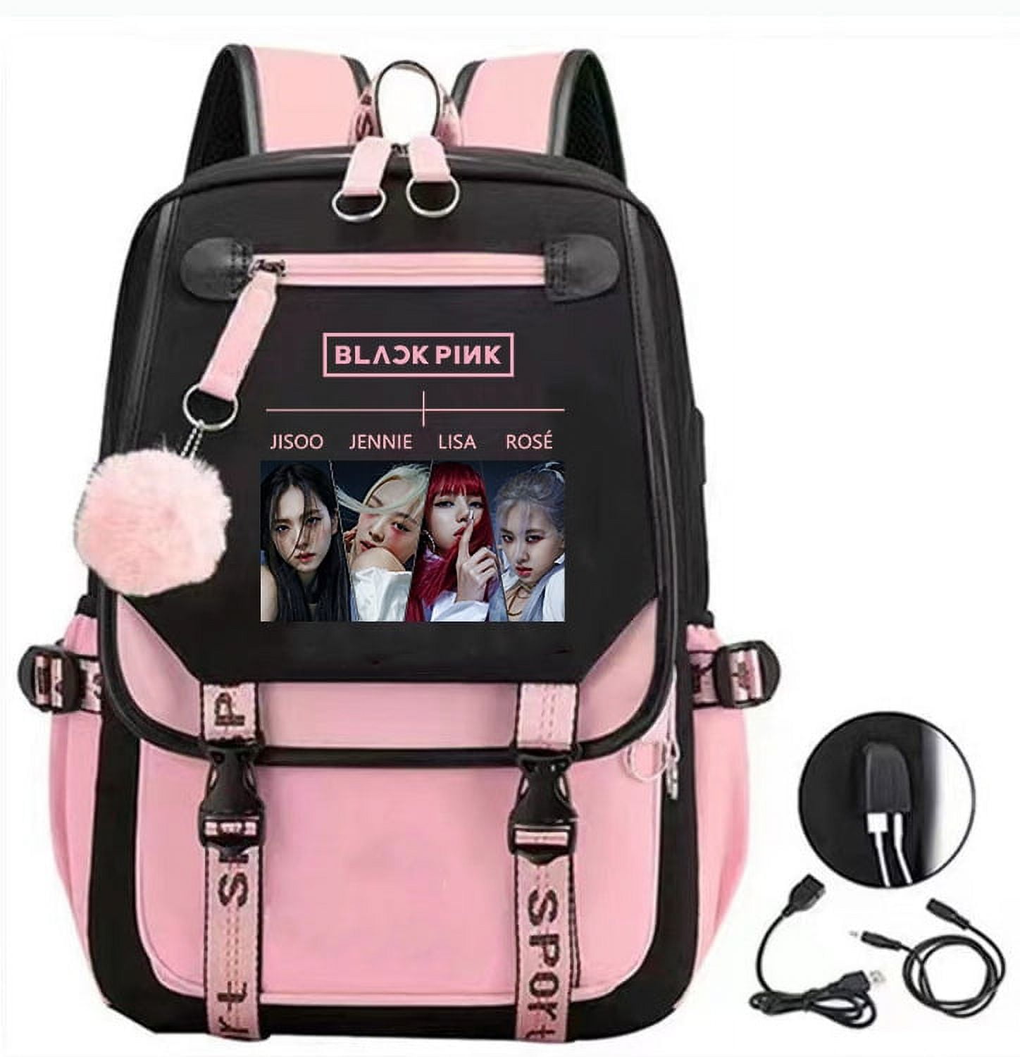 17 inch BLACK-PINK BACKPACK DAYPACK, USB Charging Computer Laptop