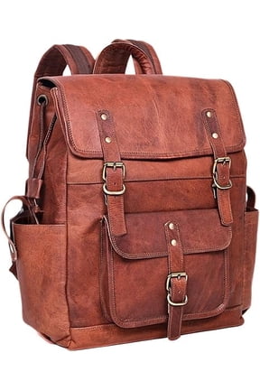 17-inch Brown Mens Leather Backpack Large Vintage Laptop Backpack Leather Bookbag Travel Rucksack For Work, Hiking, Business, & Daily Use Shoulder Bag