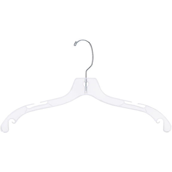 17 inch Clear Plastic Dress Hangers (Case of 20) - Features a Chrome Swivel Hook and Notched Shoulders - Perfect for Lightweight Fabrics and Can Be Used for Retail Stores