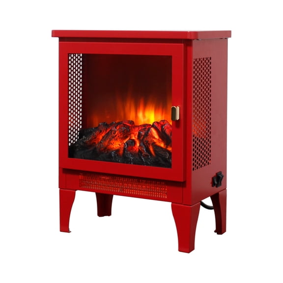 17 inch Freestanding Electric Fireplace Stove heater with 3D Flame effect,Classic Red