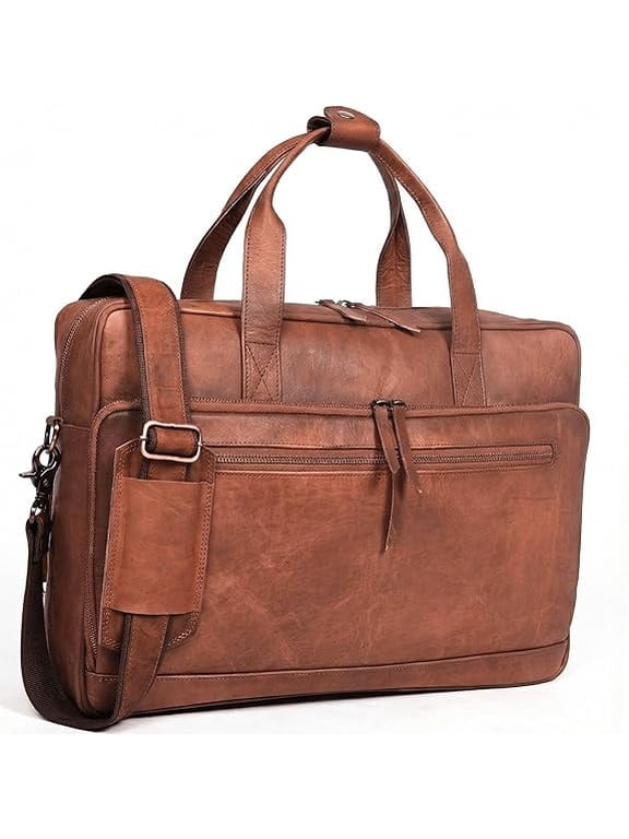 17-inch Genuine Leather Laptop Briefcase for Men and Women – Brown Leather Messenger Bag for Professional Work, Office, College & Travel Computer Laptop Bag