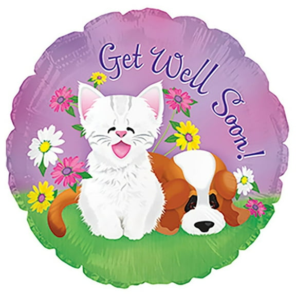 17 inch Get Well Kitten & Puppy CTI Foil Mylar Balloon - Party Supplies Decorations