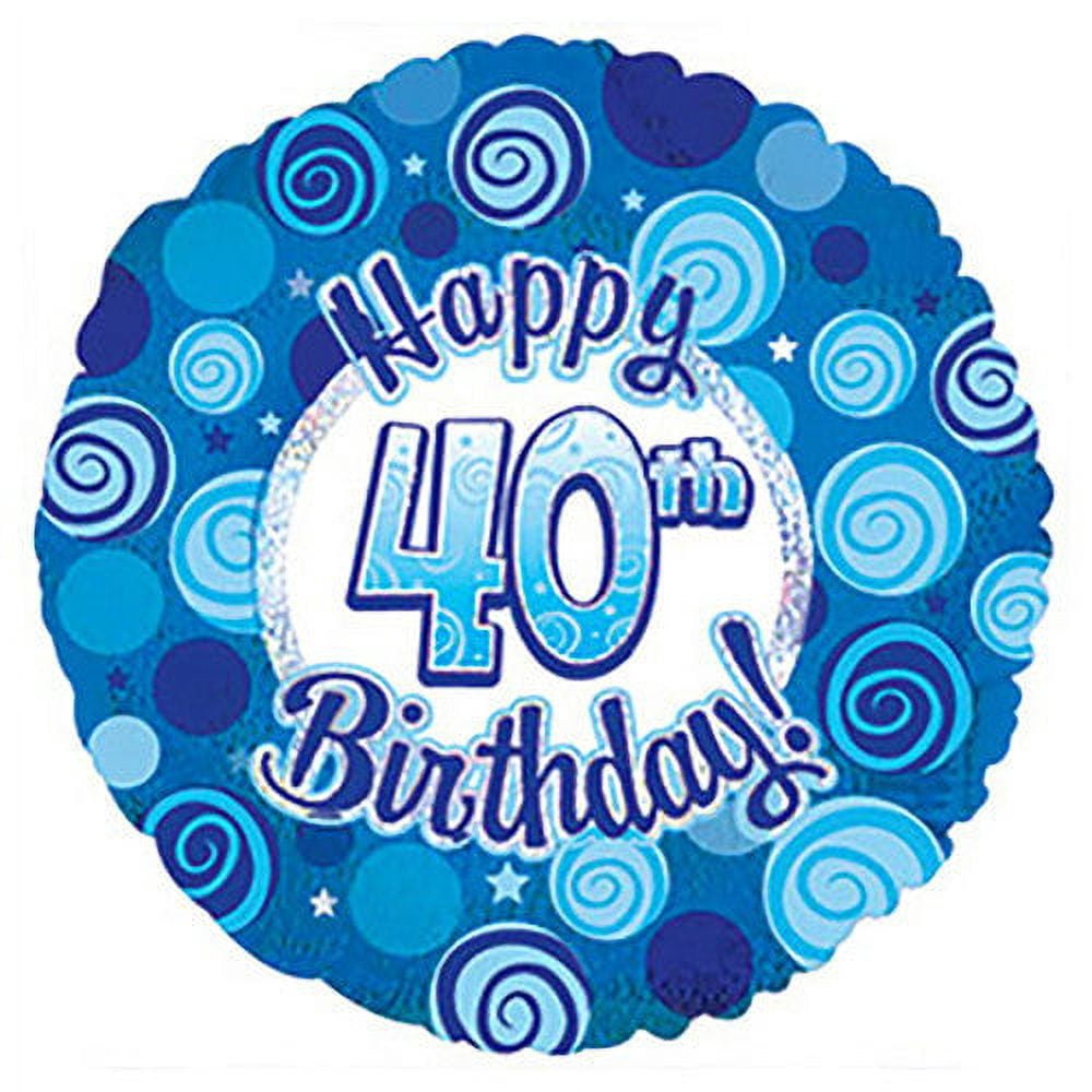 17 inch Happy 40 Birthday Blue Dazzleoons Foil Mylar Balloon - Party Supplies Decorations