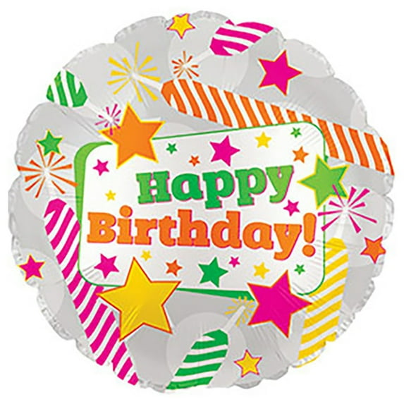 17 inch Happy Birthday Neon Candles Foil Mylar Balloon - Party Supplies Decorations