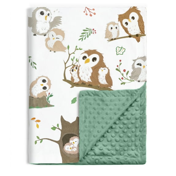 BOPRIO Baby Blankets for Unisex Boys Girls, Super Soft Nursery Minky Blankets with Happy Animal Design and Dotted Fleece Backing, Printed Bed Throws Newborn