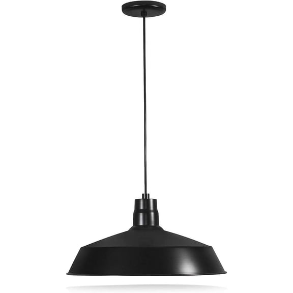 17-inch Industrial Black Pendant Barn Light Fixture with 10ft Adjustable Cord, Ceiling-Mounted Vintage Hanging Light Fixture for Indoor Use, 120V Hardwire, E26 Medium Base LED Compatible, UL Listed