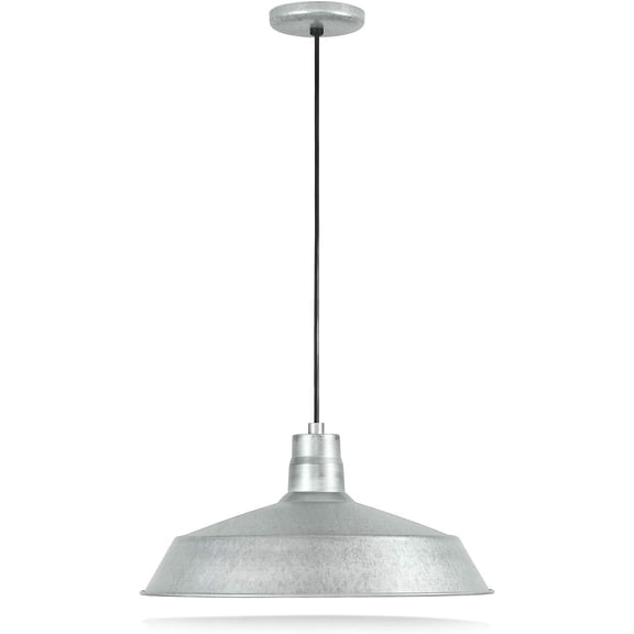 17-inch Industrial Galvanized Pendant Barn Light Fixture with 10ft Adjustable Cord, Ceiling-Mounted Vintage Hanging Light Fixture for Indoor Use, 120V Hardwire, E26 Base LED Compatible, UL Listed