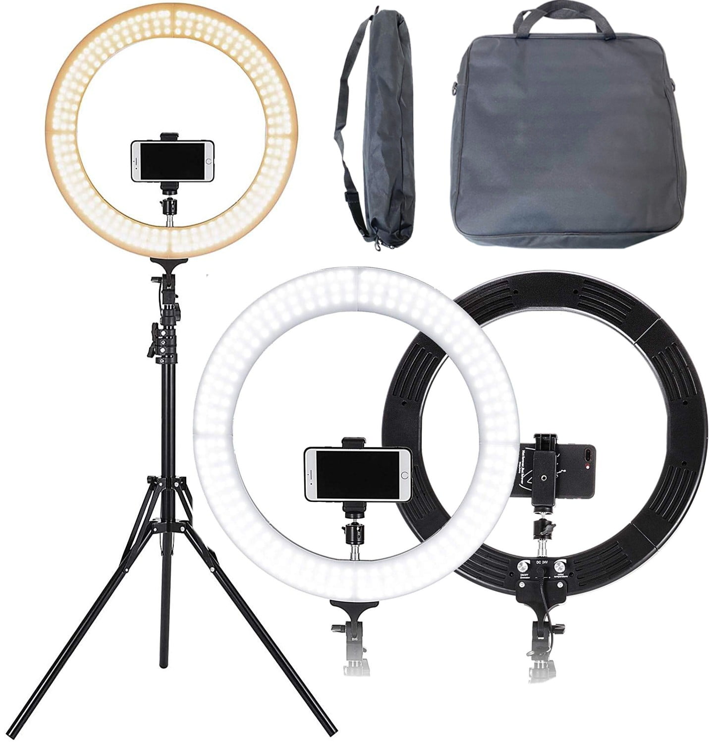 17 inch LED Ring Light with Tripod Stand, Adjustable Color Temperature 2800k to 5600k Makeup Ring lights with Phone Holder, Carryin Bag,Bluetooth for Camera, YouTube