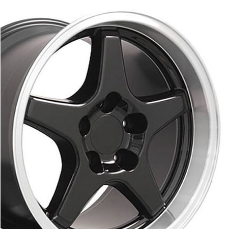 17 inch Rim fits 88-96 Chevrolet Corvette (Rear) Machined Lip Black Aluminum Wheel Direct Fit