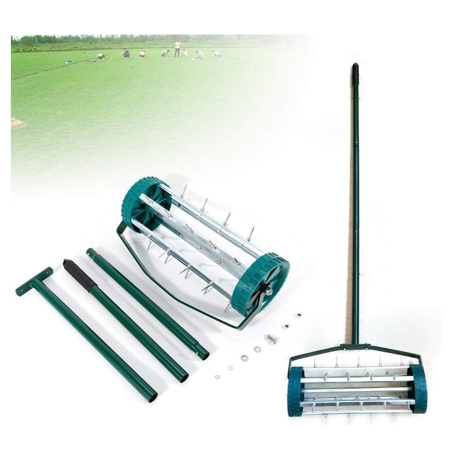 17inch Rolling Lawn Aerator, Heavy Duty Manual Aerator Lawn Tool, Soil